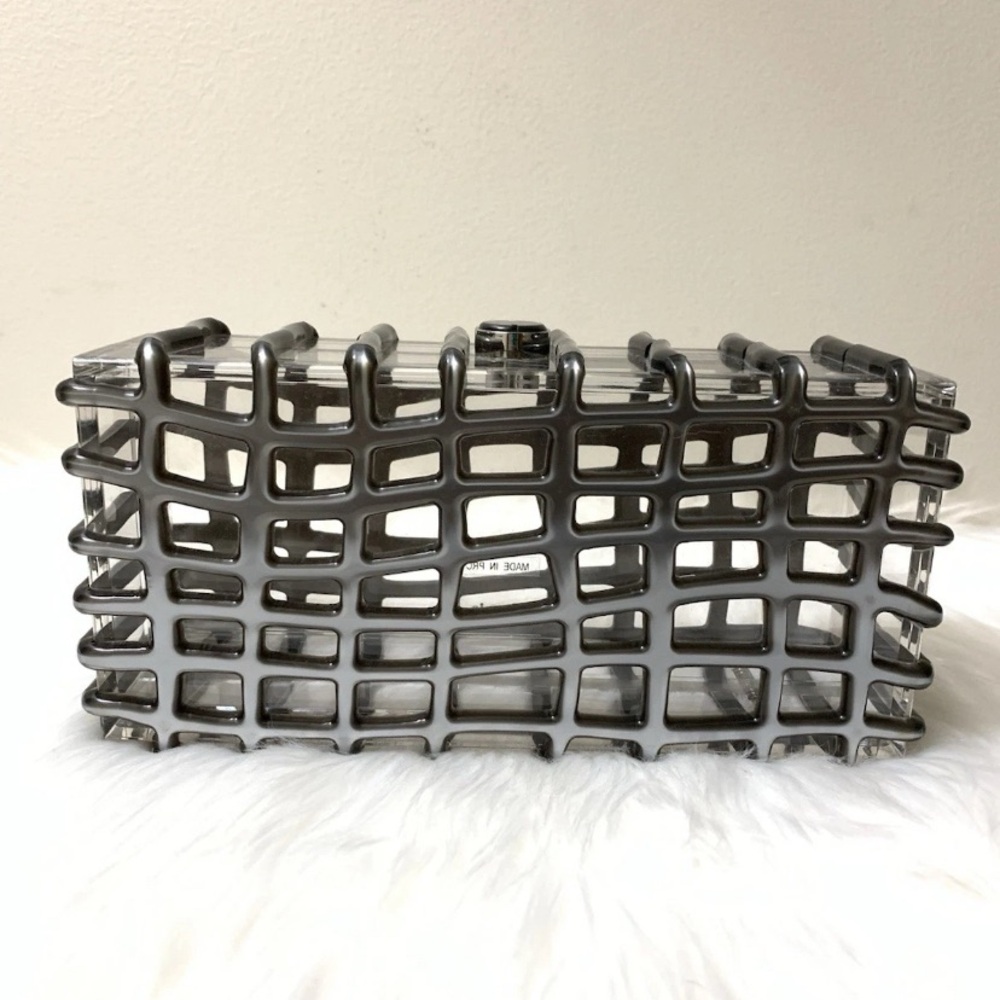 Cult Gaia Rina Caged Clear Acrylic Clutch Bag In Shiny Silver NEW IN BOX $388 - Picture 5 of 15